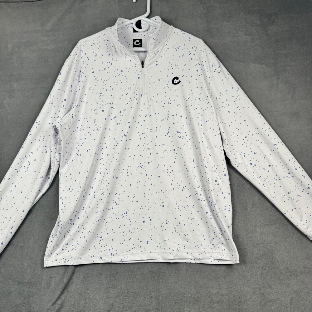 Cookies Clubhouse Mens Large White Blue Splatter Quarter Zip‎ Pullover Shirt